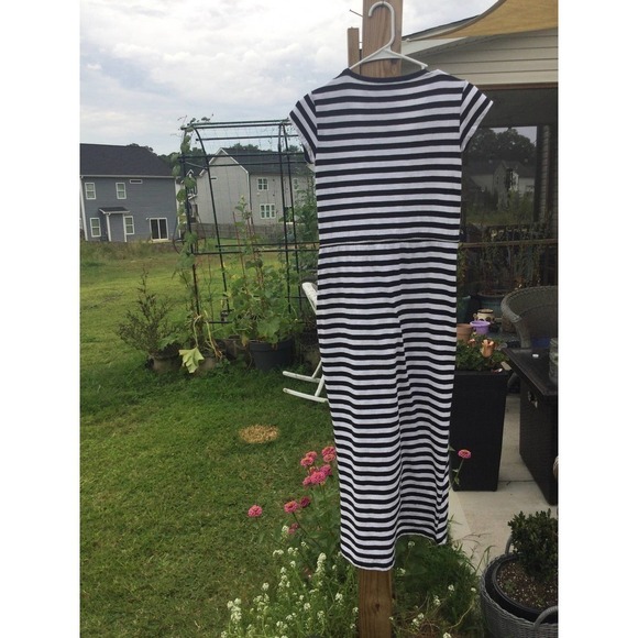 T by Talbots womens striped maxi dress petite drawstring athleisure black white - Picture 7 of 11